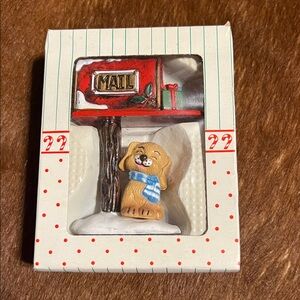 Vtg 1988 Wang’s International Mailbox & Dog Christmas Ornament 3.5"
